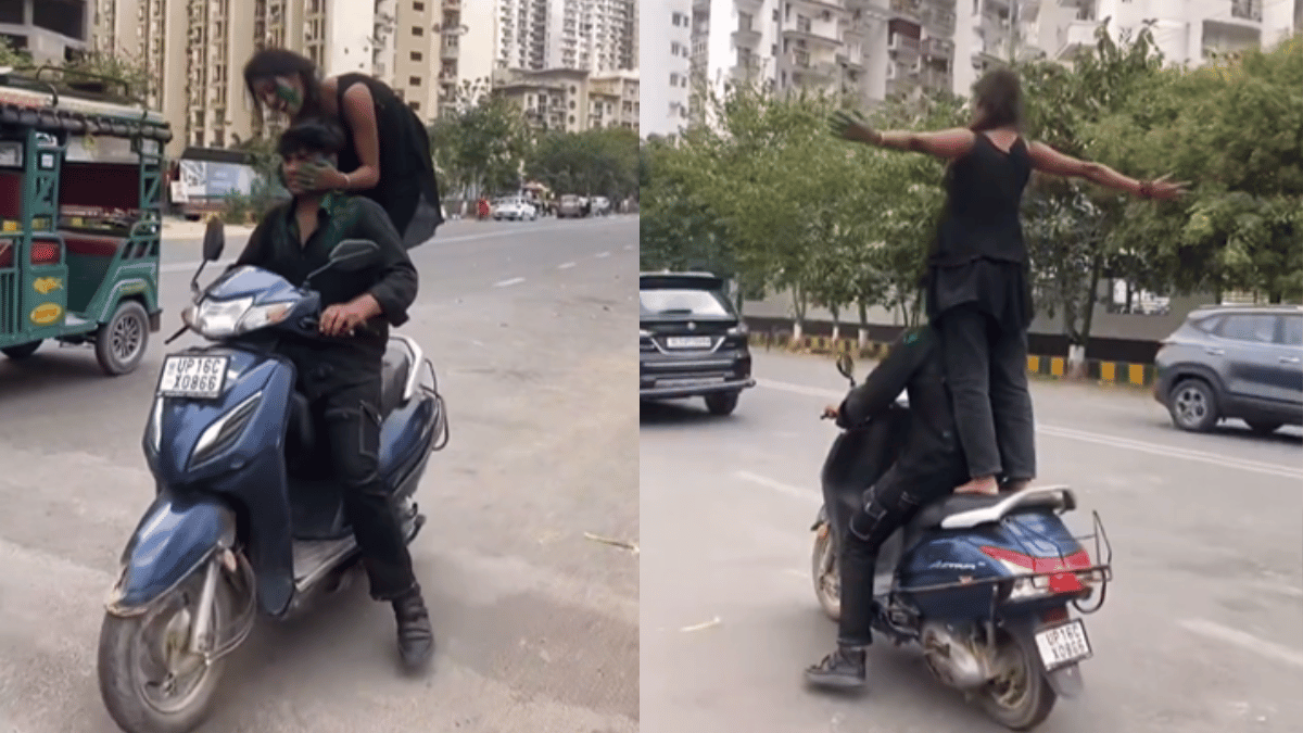 Holi 2024: Girls Titanic Pose On Moving Scooter Leads Her In Legal Trouble; Noida Traffic Police Imposes Big Fine [Video]