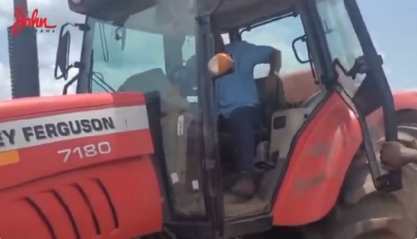 Watch John Mahama operating a tractor on his large-scale farm in Yapei [Video]