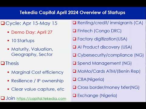 Tekedia Capital April 2024 Overview of Startups [Video]