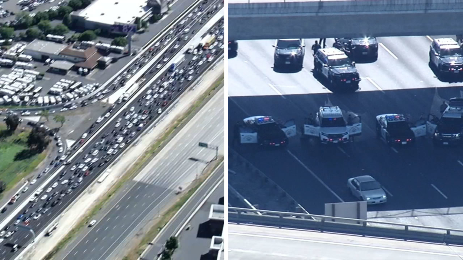 Bay Area I-80 standoff: Suspect who shot himself still alive at hospital in critical condition, CHP says [Video]