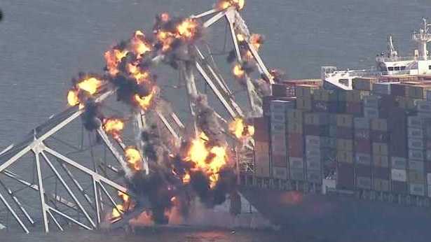 Crews use explosives for controlled demolition of Key Bridge truss [Video]
