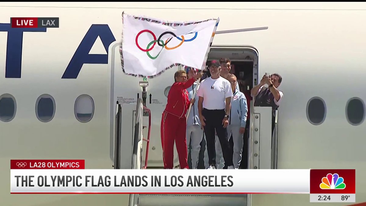 Watch the moment when the Olympic flag arrives in LA  NBC Los Angeles [Video]