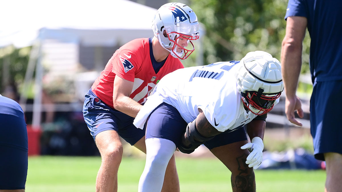 Drake Maye works with starting offensive line  NBC Sports Boston [Video]