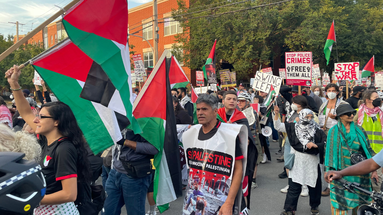 Anti-Israel agitators protest VP Harris nomination near DNC, hand out flyers for global ‘intifada’ [Video]