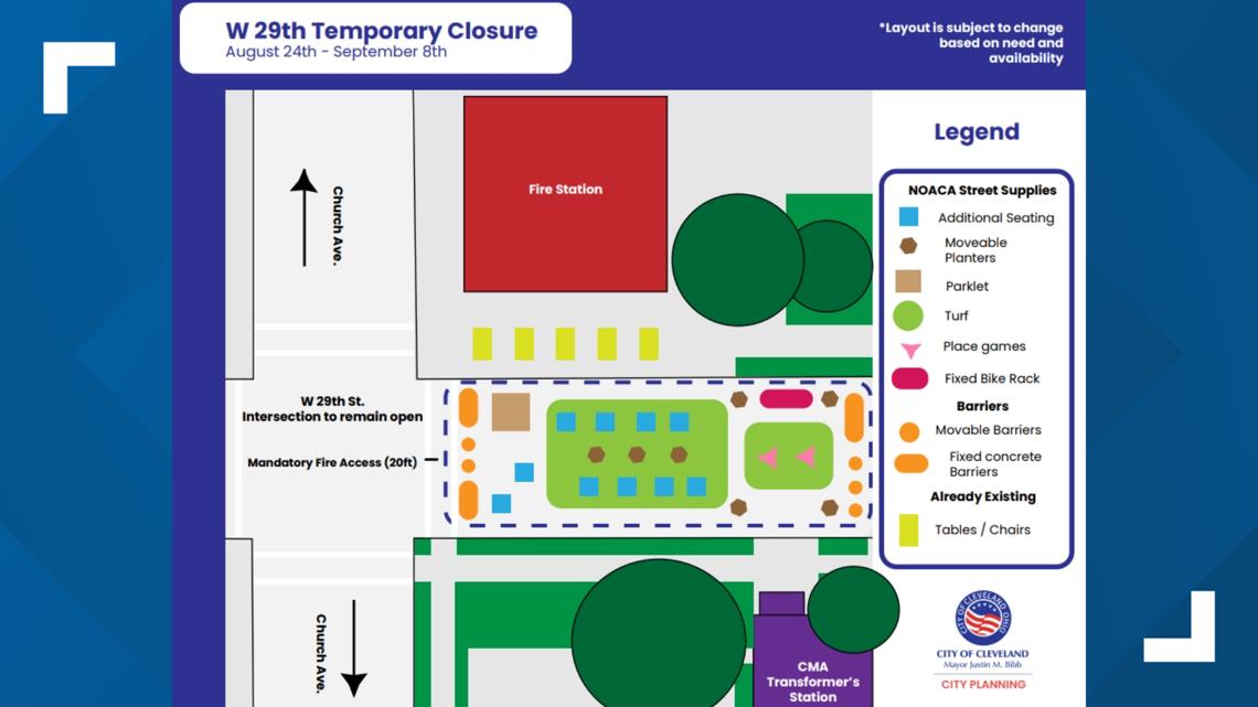 Cleveland temporarily closes traffic on stretch of West 29th Street in Ohio City to explore creating pedestrian area [Video]