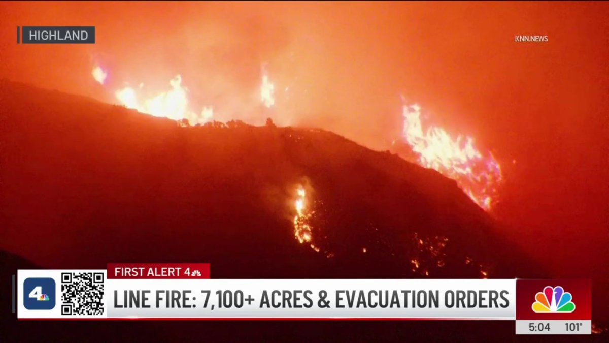 Evacuation orders in Highland as Line Fire grows to 7,000 acres  NBC Los Angeles [Video]