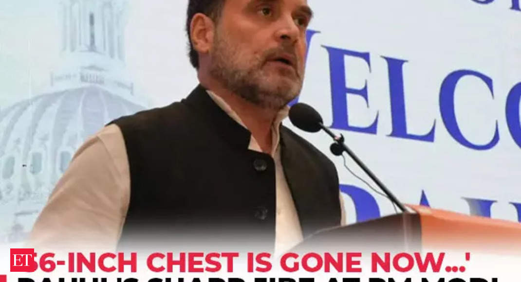 ’56-inch chest is gone now…,’ Rahul Gandhi takes sharp jibe at PM Modi from US soil – The Economic Times Video