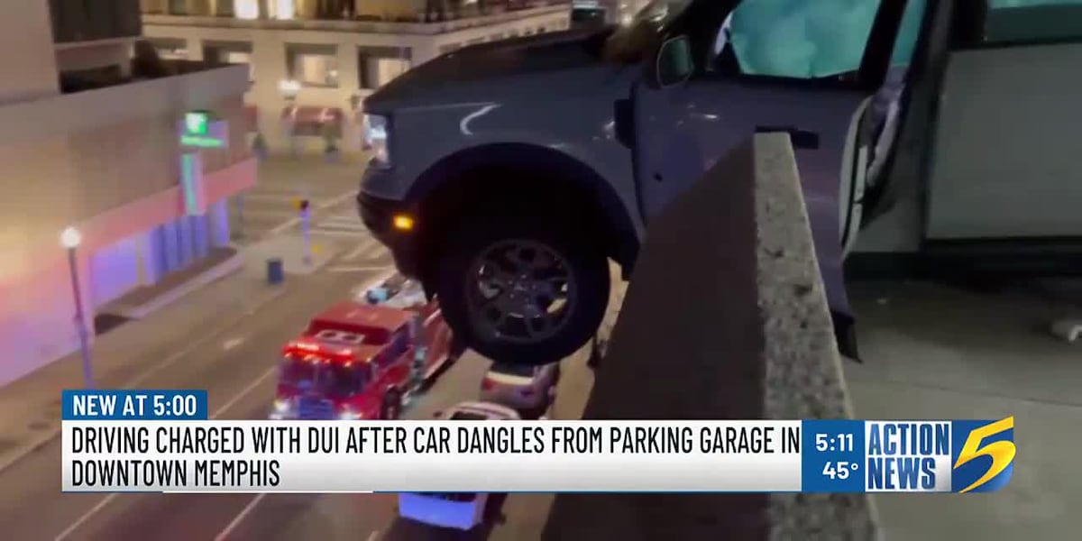 Driver charged with DUI after car hangs from 3rd floor of downtown parking garage [Video]