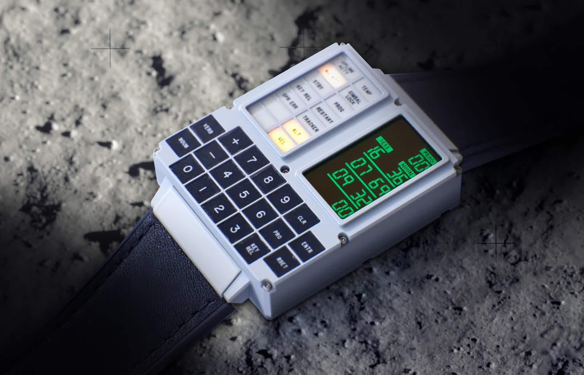 Prepare for liftoff with this programable calculator watch resembling Apollo 11