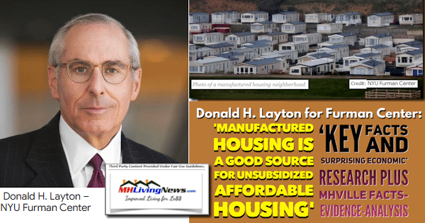 Donald H. Layton for Furman Center’Manufactured Housing is a Good Source for Unsubsidized Affordable Housing P1′ Research with Added Facts and Analysis [Video]