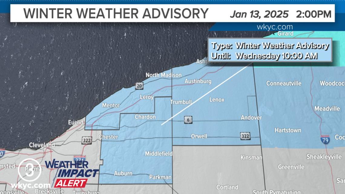 Winter Weather Advisory for Lake, Geauga, Ashtabula counties starting Tuesday [Video]